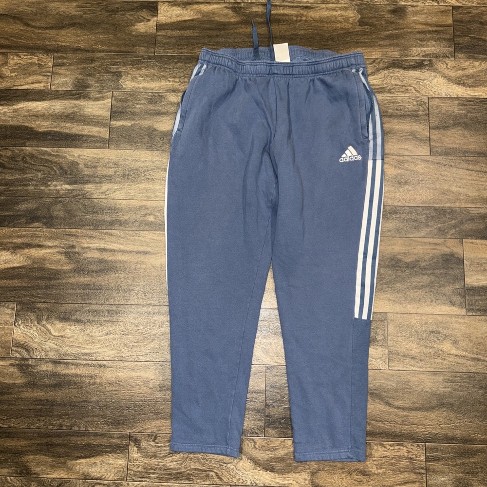 Adidas 3-Stripe Fleece Sweatpants Tapered Women's Size XL Blue Athletic Wear Gym